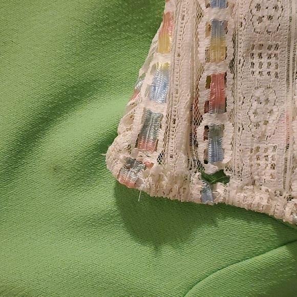 Vintage 70s Handmade Cottagecore Prairie Neon Green Rainbow Maxi dress XS - Picture 6 of 7